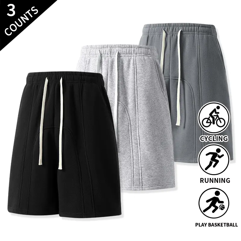 3-Pack Men’s Athletic Sweat Shorts with Seams and Drawstring Waist for Gym Workouts, Weekend Gatherings, and Everyday Summer Outfits