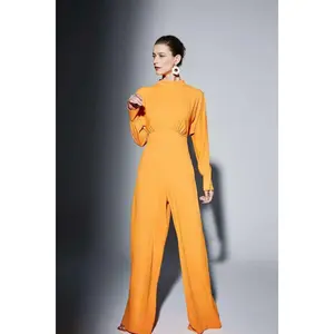 Draped Gathered High Waist Jumpsuit Orange - Modest Jumpsuits