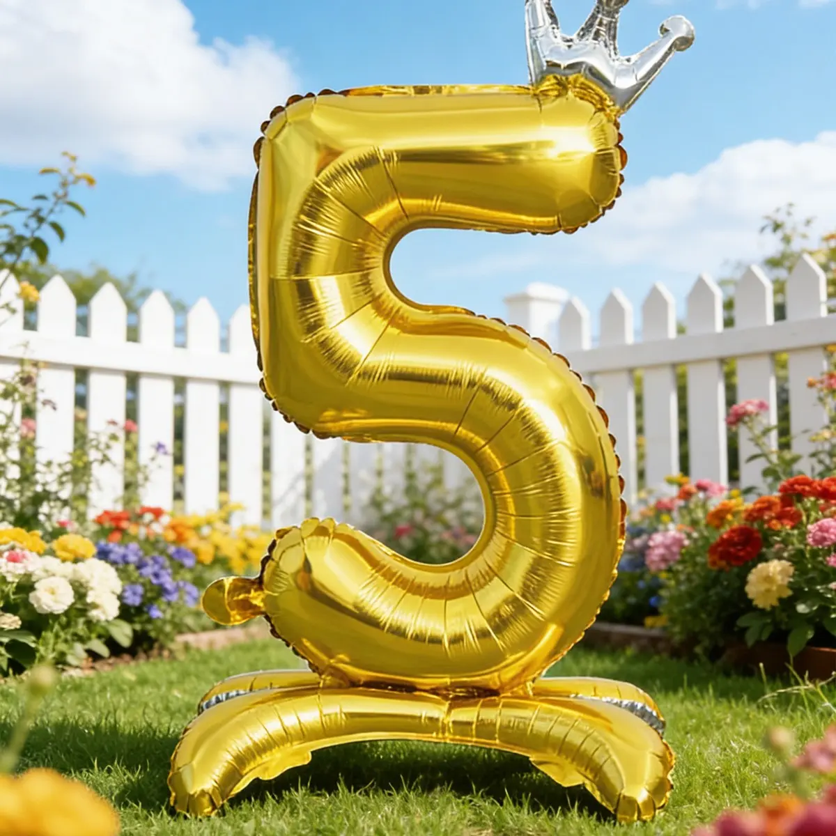 32 Inch Crown Design Balloon with Base, Large Digital Number Balloon for Birthday Theme Party Decor, Photo Prop, Anniversary, Home Outdoor Decoration, Party Balloons Decorations