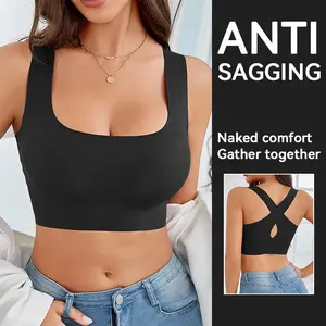 Plus Size Women's s Bra with Removable Pads - Breathable Anti-Sagging Wire-Free Design for Yoga - Racerback Style,  Medium Elasticity, Top, Seamless Style, Durable Construction, The Cross Back Bralette Bundle woman wireless Nylon Womenswear Fabric Smooth