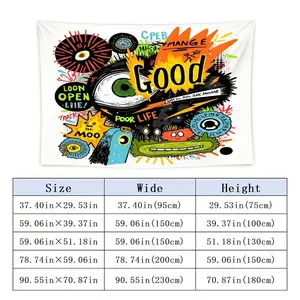 A Tapestry with a Complex And Exaggerated Rebellious Graffiti Art Pattern, Suitable for Decorating Living Rooms, Bedrooms, Dining Rooms, Kitchens, Game Rooms, Bathrooms, Etc., 2D And Non-Electric