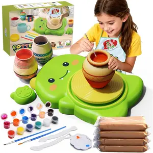 Mini Pottery Wheel Kit for Beginners ,Electric Ceramic Wheel with Foot Pedal&Painting Kit, Adjustable Speed,Clay Spinner DIY Tools for Art Craft Birthday (Green Dinosaur)