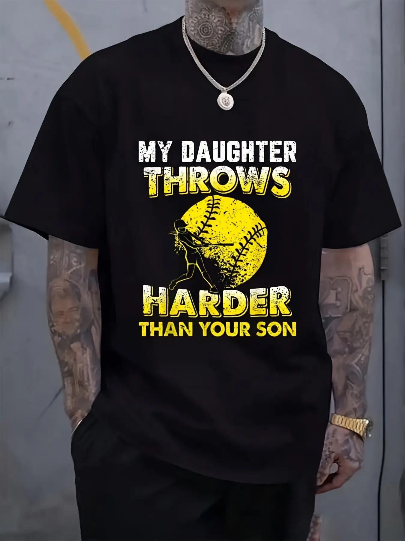 Funny Softball Dad T Shirts My Daughter Throws Harder Tees T T Shirt Short Sleeve Round Neck T T Shirt for Summer SpringBreathable Sweat Wicking and Soft Suitable for Daily Commutes Lounging at Home and Casual Wear 2026 New Year's Party Street Style
