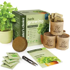 Planter's Choice Indoor Herb Garden Starter Kit – Grow Basil, Cilantro, Chives & Parsley with Pots, Soil & Guide