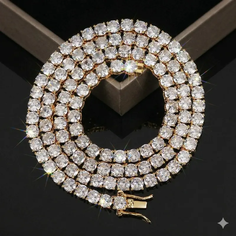 Unisex Hip Hop Cubic Zirconia Tennis Necklace - Bling Chain, Gold Zirconia, Rhinestone Crystal, Multilayer - Non-Tarnish Stainless Steel Costume Jewelry, Everyday Gift, Cubic Zirconia Necklaces