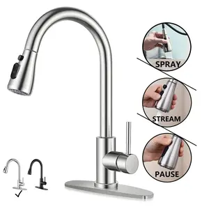 Kitchen Faucet with Pull Down Sprayer, High Arc Single Handle, Brushed Nickel, Brushed Go Home ld Finish  Modern Durable Steel