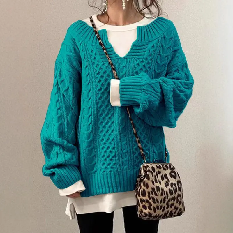Women Casual Pullovers Autumn Winter Fashion Half Open Collar Long Sleeve Knitted Warm Sweater Ladies Office Thread Sweater
