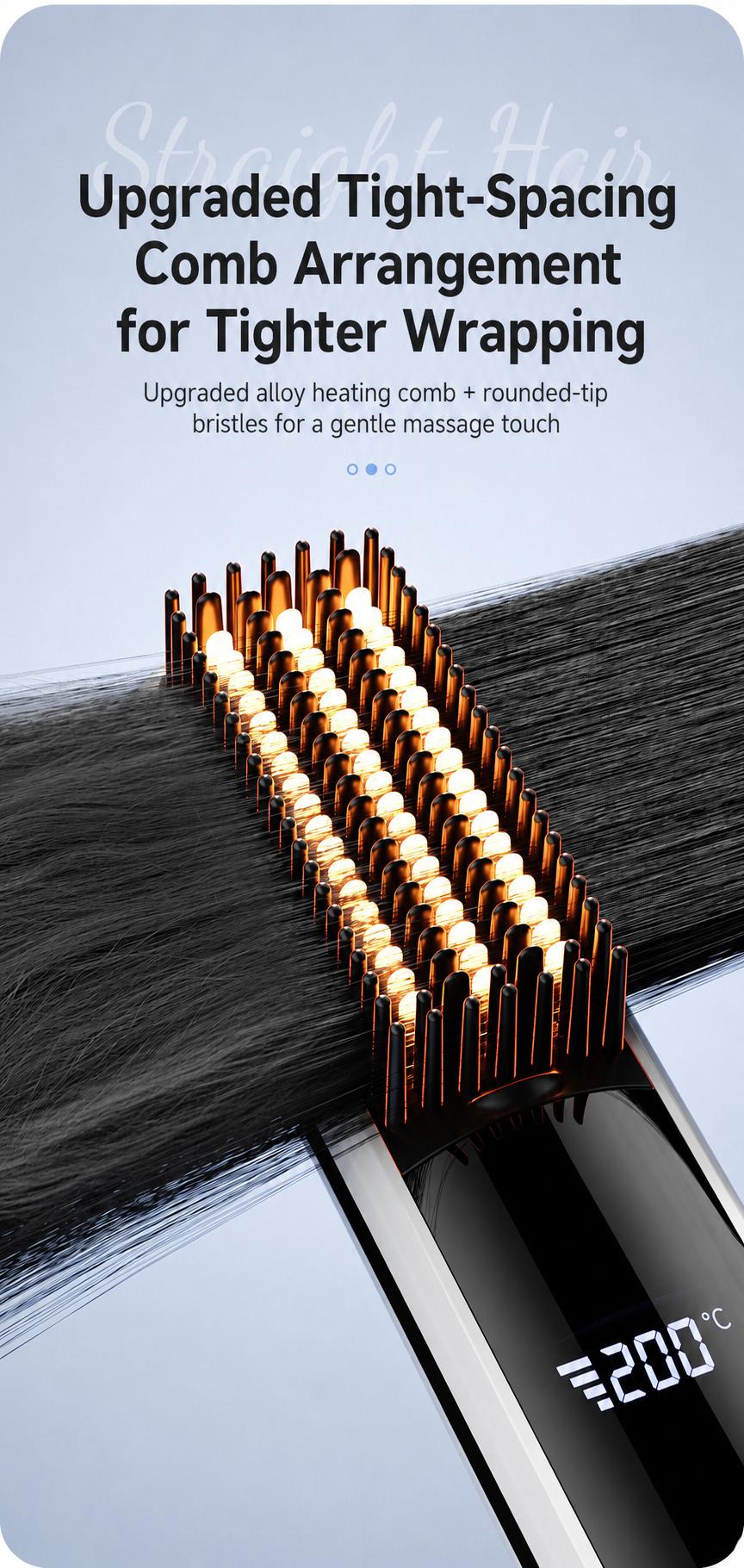 Lightweight Hair Straightener Brush with MCH Rapid Heating, 3 Temp Levels & Cool Air Styling, Fast Charging Travel Ready Hair Tools with Digital Display, Adjustable, Cordless, Anti-Frizz, Dual Voltage, Smooth, Straightening Curly Hair