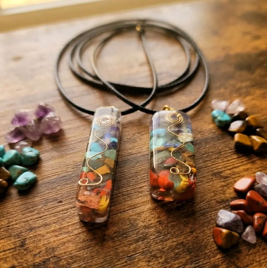 Necklace - Chakra Gemstone Orgonite Bar
