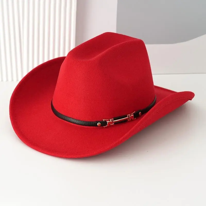 Solid color cowboy hat with unique faux leather belt-lightweight, wide brim fedora for Western events, parties, cosplay & more Solid color cowboy hat with unique faux leather belt-lightweight, wide brim fedora for Western events, parties, cosplay & more