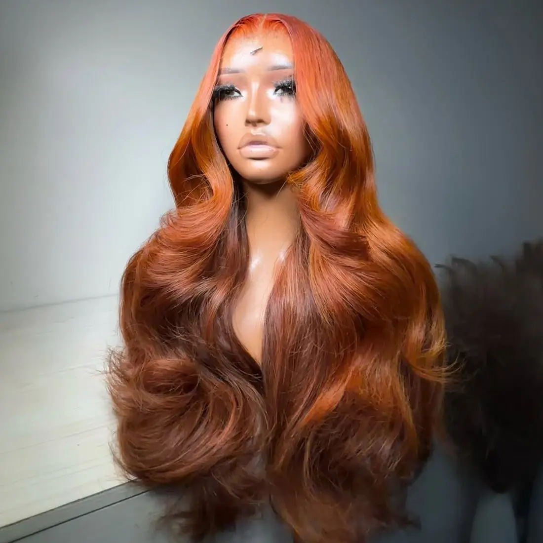 13x4 Lace Front Human Hair Wig Shiny Orange Colored Body  display picture 1