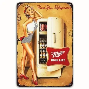 Vintage Metal Sign, Miller Beer Girl Pattern Wall Art, Wall Metal Plaque, Wall Decor for Home Living Room Bedroom Bar Coffee Shop, Home Decor