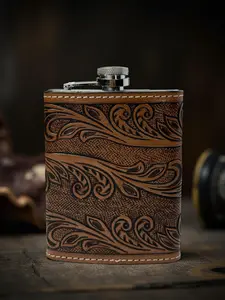 Leather Hip Flask Western Tooled Genuine Leather wrapped flask leather gift for her him anniversary leather gift