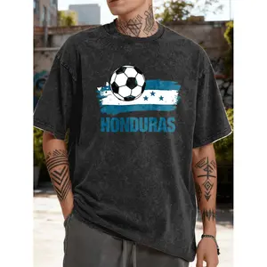 Vintage Honduras Soccer Flag T-Shirt Loose Casual Drop Shoulder Top for Men Summer Streetwear Gift for Football Fans