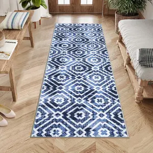 Runner Rug Modern Geometric Carpet Runner for Entryway Washable Non Slip Distressed Throw Rug Foldable Low Pile Soft Contemporary Indoor Mat for Bathroom Laundry Room