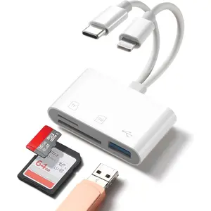 SD Card Reader for  Android, Memory Card Reader -in  iOS & USB C Connector Card Reader with USB-A/SD/MicroSD 3 Slots, No Application Required Plug and Play