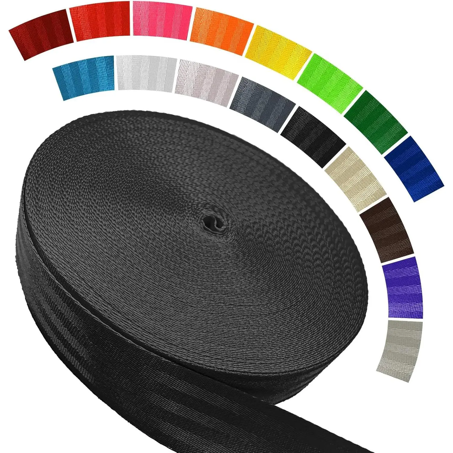 Heavy Duty Polyester Flat Webbing Strap Roll, 16+ Colors, Multiple Widths (1"/1.5"/1.9") & Multiple Lengths, Ideal for Indoor Outdoor Gear, Climbing, DIY Crafting and Repairing