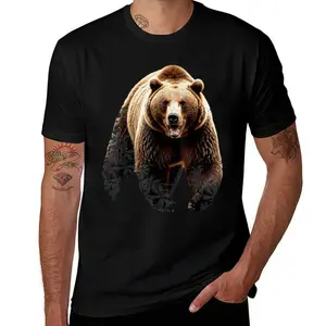 Grizzly Bear Graphic Mens T Shirts Cotton Short Sleeve T-Shirt Crew Neck Tees Casual Shirt