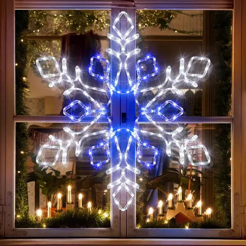 FLACCHI 9.85 ft Jumbo Outdoor Christmas Lights - Waterproof Super Bright LED Decor (35*35 inch Snowflake, Bell, Star, Reindeer), Timer-Equipped, Winter Wonderland Christmas Decor for Home Party Wall Mounting