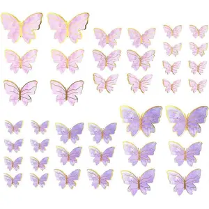 40 count Glitter 3D Butterfly Decorations - Golden Birthday Cake Toppers, Rainbow Cupcake Toppers, Wall Stickers for Room Decor