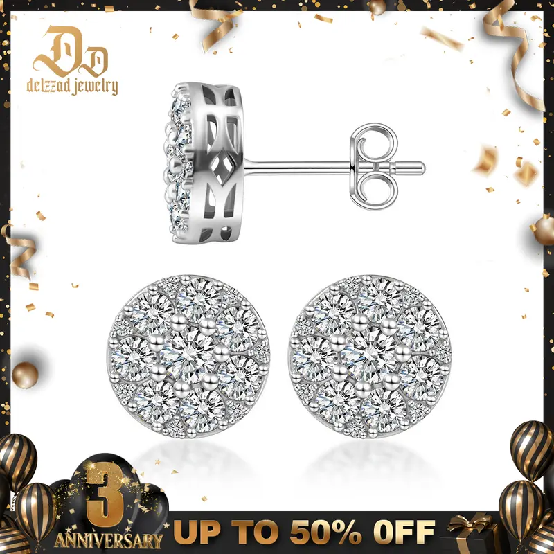 Delzzad Dazzling Round Cluster Earrings Butterfly Back Lab-Created Moissanite Stud Earring S925 Sterling Silver Moissanite Jewelry Perfect Birthday Mother’s Day Christmas Gift for Men Women Wedding Set