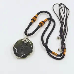 Rough Moldavite Crystal Necklace,Moldavite Czech Meteorite Stone Silver Wrapped Pendant,Irregular Shape,Green