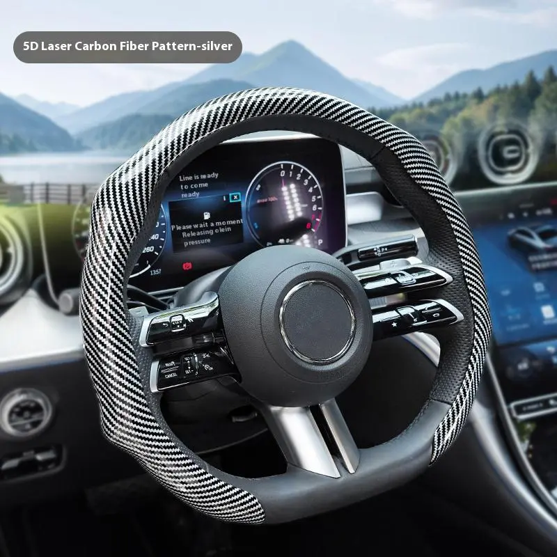 Men's Laser Carbon Fiber Pattern Steering Wheel Cover 15" Universal Fit Quick Turn Non-Slip Grip Ultra-Thin Design for Ford Super Duty Microfiber Car Easy Install Anti-Slip All-Season Comfort Breathable Thin Fit New Install Truck Decoration Accessory