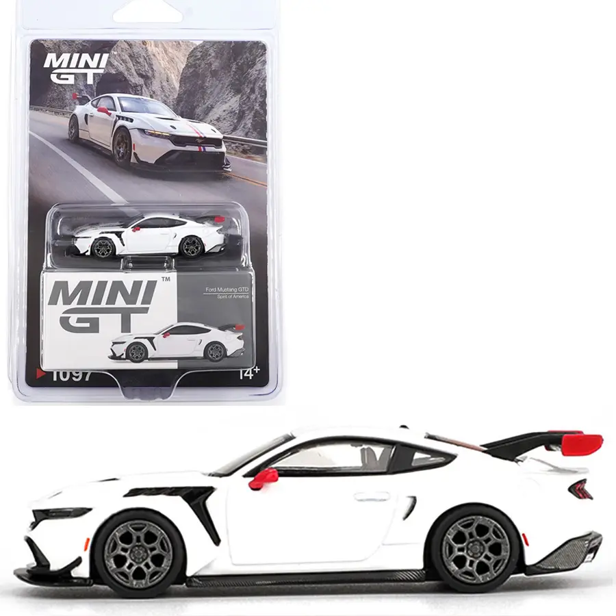 Mini GT 1:64 Ford Mustang GTD Spirit of America – White Diecast Model Car