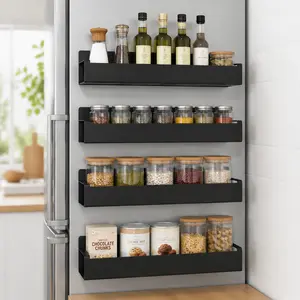 4 Pack Magnetic Spice Rack with Hooks for Refrigerator, Magnetic Shelf for Fridge Space Saving Seasoning Organizer