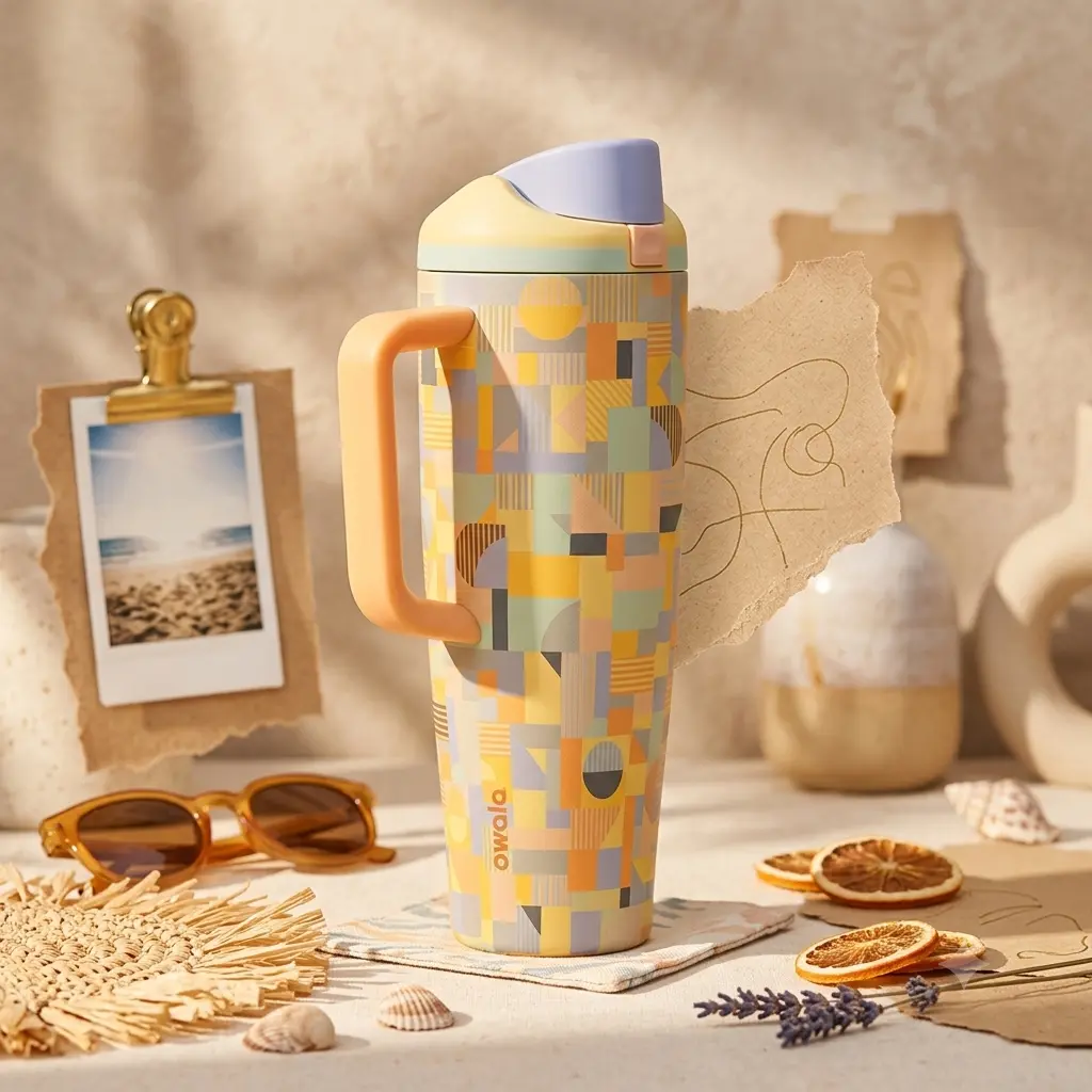 Owala FreeSip Tumbler 40oz Cold-Insulated Mega Hydrator, Limited Edition Moodboard Color Drop Chic Pastel Vision Board Colorway Stainless Steel Handle Cup
