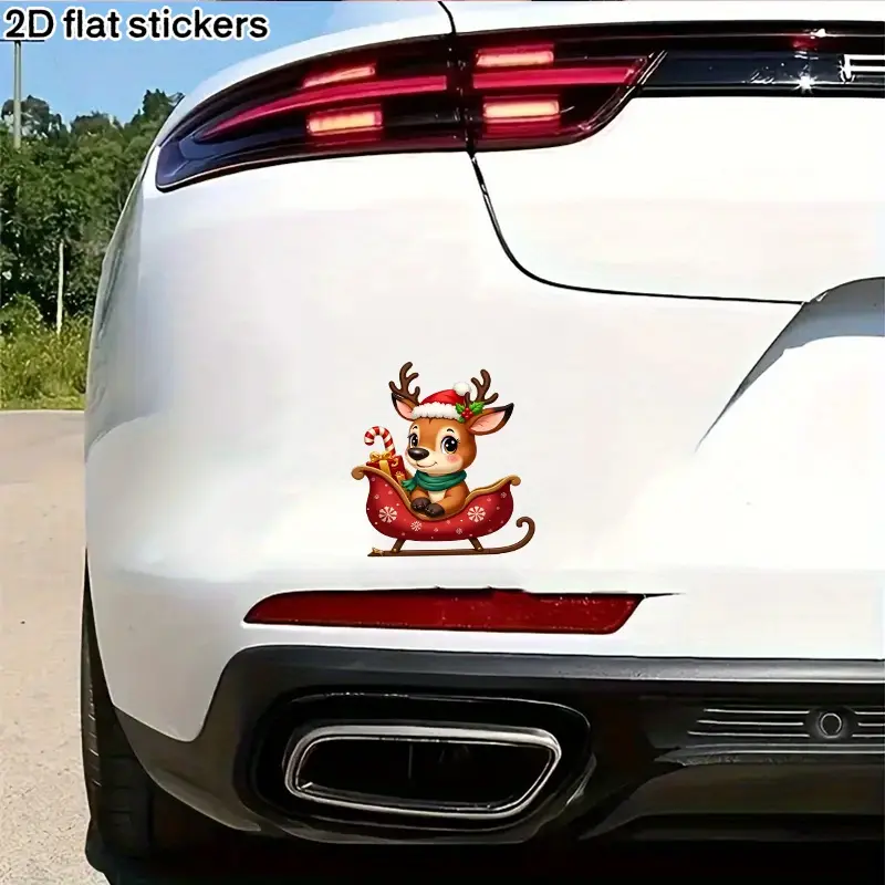 Festive Reindeer Sleigh Sticker, Cute Cartoon Design, Perfect for Cars Bikes Laptops Water Bottles, Christmas DIY Decoration