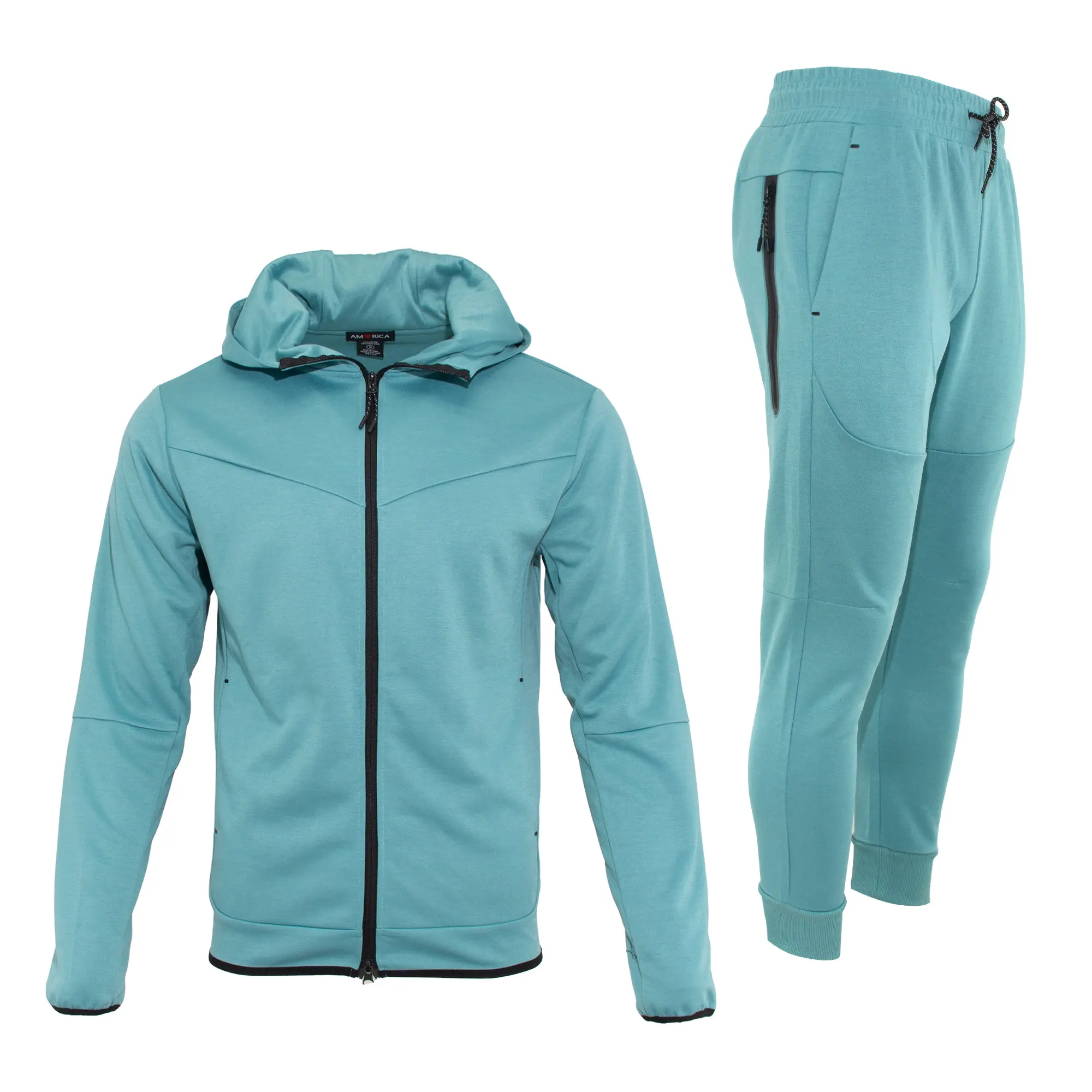 Men's Pro Motion UltraTech Fleece two piece Set Hoodie Athletic Casual Elastic Joggers Matching Streetwear Stretch Clothing Pockets Zipper track suit Contrast