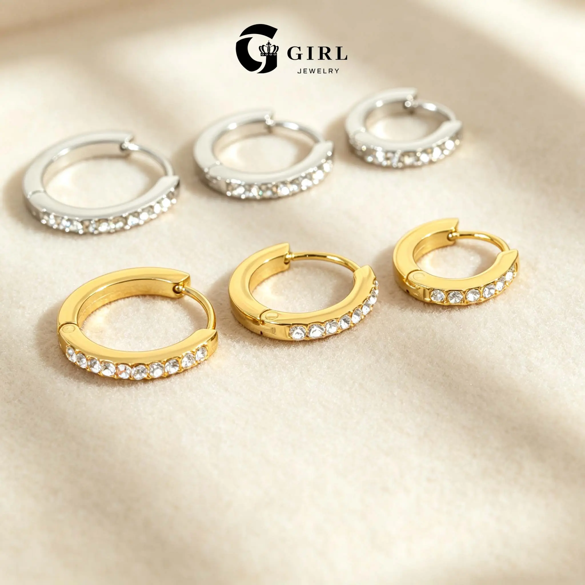 GGIRL 18K Gold Plated Stainless Steel CZ Hoggie Hoop Earrings Set With Exquisite Box, Multi Size 8/10/12mm Cubic Zirconia Cartilage Piercing Hoops for Women Men, Chic Stackable Daily Party Ear Jewelry, Ideal Birthday/Valentine's Day Gift For Her Him