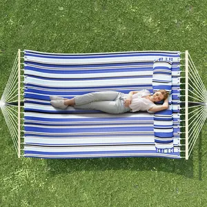 Garvee Extra Wide, Freestanding Double Hammock For 2 People With Stable Metal Frame – Loadable, Ideal For Garden, Terrace, Balcony – Including Carrying Bag & Pillow, Blue - Widened