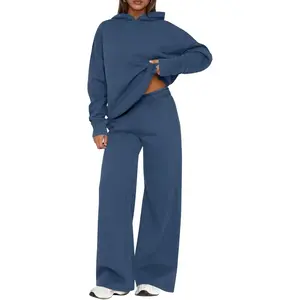 Womens 2 Piece Outfits Lounge Hoodie Sweatsuit Sets Oversized Sweatshirt Wide Leg Pant Set Tracksuit Loungewear Travel