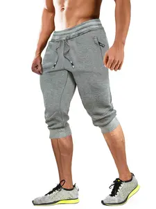 MAGCOMSEN Men's 3/4 Capri Joggers Running Athletic Gym Workout Long Shorts Cotton Below Knee Pants with Zipper Pockets