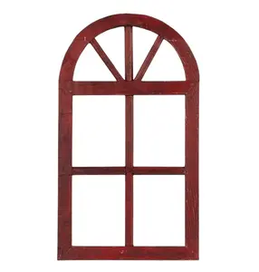 20.75" x 12" Arched Wood Window – Antique Red