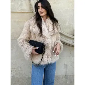 Women's faux fur coat, winter new street style, fashionable and casual, loose short, big neck, high-end fluffy coatRAIMENTRY