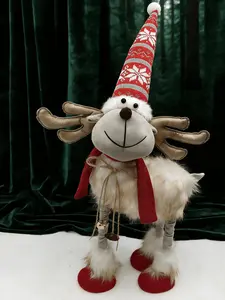 Adjustable height retractable limbs and legs two-color style optional knitted hat gold antlers festive bells elk decorative ornament doll cute toy doll