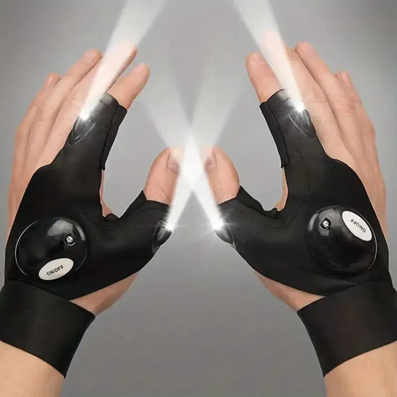 Holiday gift (from daughter, wife, son, or girlfriend): Men’s LED flashlight gloves; a gift for husband, dad, grandfather, or boyfriend; cool gear for camping, fishing tools, and automotive repair spotlight use, perfect gift for men.