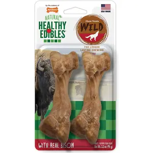 Nylabone Healthy Edibles WILD Natural Long-Lasting Bison Flavor Bone Chew Treats for Dogs Medium 2 Count Made in USA