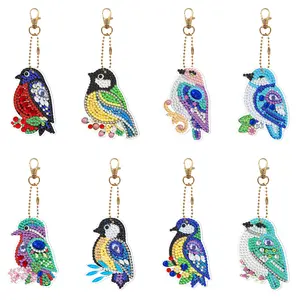 8PCS Colorful Bird Diamond Painting Keychains Double Sided Full Drill 5D Diamond Art Kit, Perfect DIY Gift for Craft Lovers, Backpack & Purse Charms