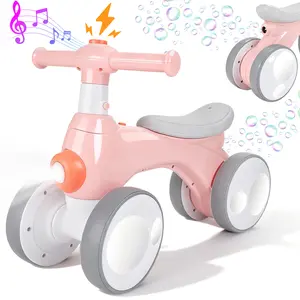 Lighting Balance Bike, Kids Balance Bike with Music, Lights, Bubble Machine, 4 Wheels Pedal-Less Boys Ride on Toys Pre-School First Riding on Toys Girls Christmas Gifts