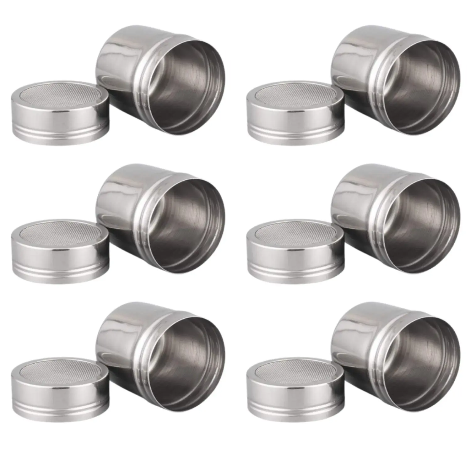 6Pcs 6 Oz Sturdy Stainless Steel Kitchen Powder Shaker Duster with Lid, Fine Mesh Canister Reusable for Baking Soda, Cocoa, Cornstarch, Great for Desserts & Evenly Spreading Powder - Home Improvement Supplies