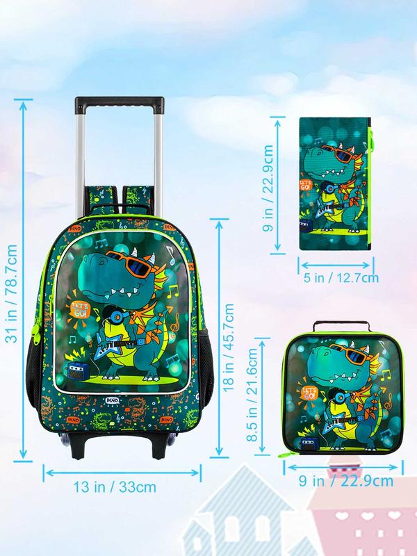 3Pcs Dinosaur Rolling Backpack for Boys, Kids School Backpacks with Wheels, Roller Bookbag with Lunch Box for Elementary Preschool(Green) 3Pcs Dinosaur Rolling Backpack for Boys, Kids School Backpacks with Wheels, Roller Bookbag with Lunch Box for Elementary Preschool(Green)