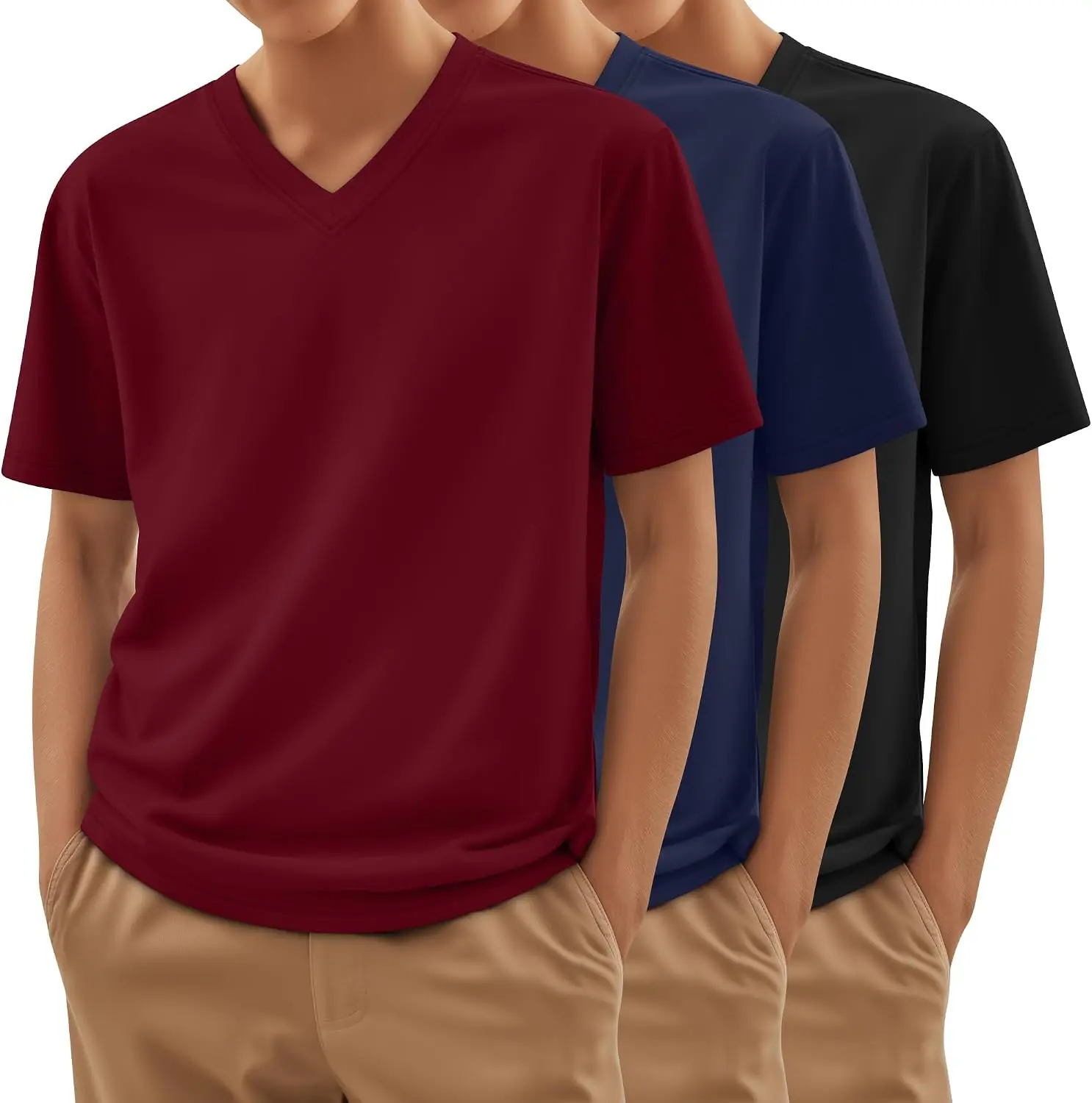 3 Pack Boys V Neck Short Sleeve T Shirts | Basic Tees, Loose Fit, Soft, Breathable Feel, Summer, Layering, Athletic, School, Toddler Youth 3-16Y, Everyday Wear