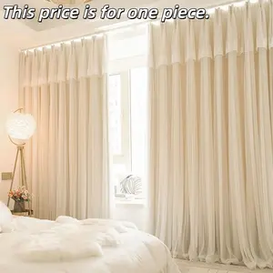 1PC French Cream Color Blackout Dual-Layer Curtain with Header, Simple Window Bay Living Room Bedroom Decor, Printed Cut-Out Sunscreen, Blackout Window Cover