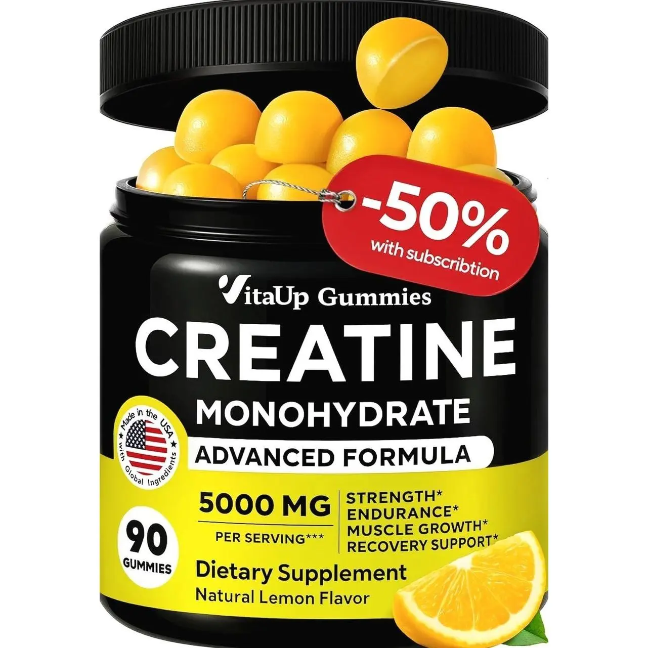 Creatine Monohydrate Gummies for Men & Women - USA Made Monohydrate Creatine for Men 5000mg Per Serving - Supports Energy Levels, Training Endurance & Muscle Performance - 90 Gummies