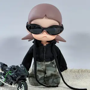 1/8 Trendy Doll Outfit Black Hooded Cropped Sweatshirt + Camouflage Curved Blade Wide-Leg Pants