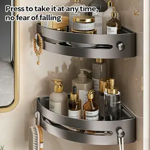 Triangular Suction Cup Shower Caddy,Three Tier Corner Shelves Shower Storage Rack, Drill Free Wall Mount Shower Organizer, 40lbs Load Capacity Bathroom Accessories Towels Hook